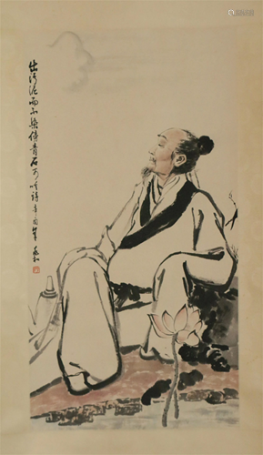 A CHINESE SCROLL PAINTING OF FIGURE