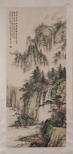 A CHINESE LANDSCAPE PAINTING HANGING SCROLL