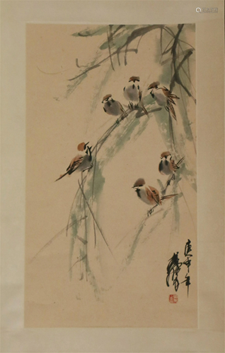 A CHINESE SCROLL PAINTING OF SPARROWS