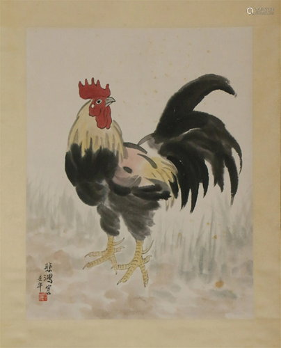 A CHINESE SCROLL PAINTING OF ROOSTER