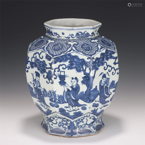 A CHINESE BLUE & WHITE FIGURAL PORCELAIN OCTAGONAL …