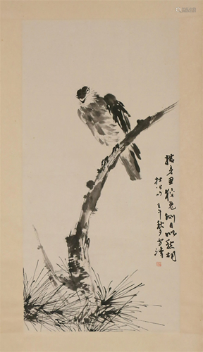 A CHINESE SCROLL PAINTING OF PINE AND EAGLE