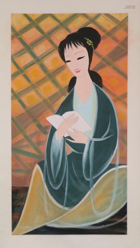 A CHINESE FIGURE SCROLL PAINTING OF A LADY