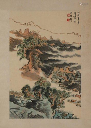 A CHINESE LANDSCAPE PAINTING HANGING SCROLL