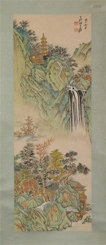 A CHINESE LANDSCAPE PAINTING HANGING SCROLL