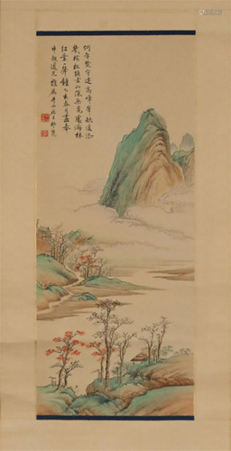 A CHINESE LANDSCAPE PAINTING HANGING SCROLL