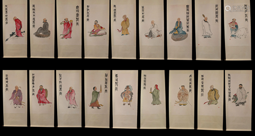 EIGHTEEN CHINESE SCROLL PAINTING S OF ARHATS