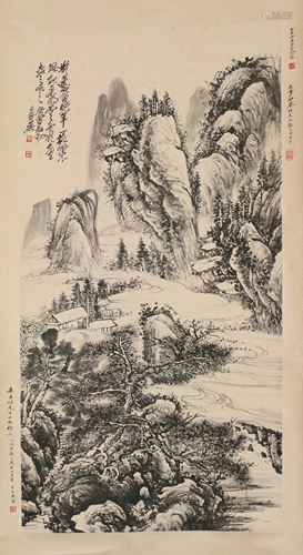 A CHINESE LANDSCAPE PAINTING HANGING SCROLL