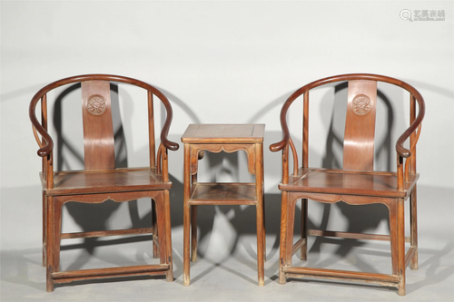 A SET OF CHINESE HUANGHUALI WOOD CHAIRS AND…