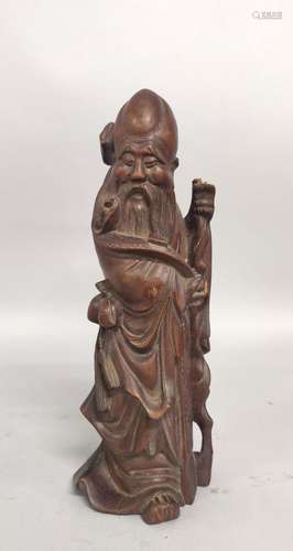 CHINE. Shoulao, le Dieu de la Longévité. Statue en bois. H :...