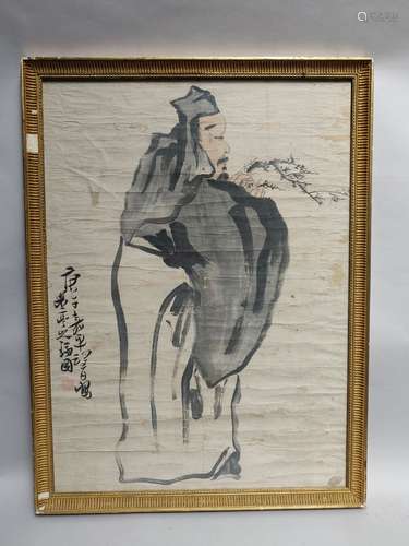 CHINE. Portrait de lettré. Encre et lavis d'encre sur papier...