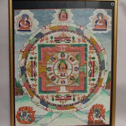 TIBET. THANGKA. Peinture sur soie. XVIIIe- XIXème. 70 x 58 c...