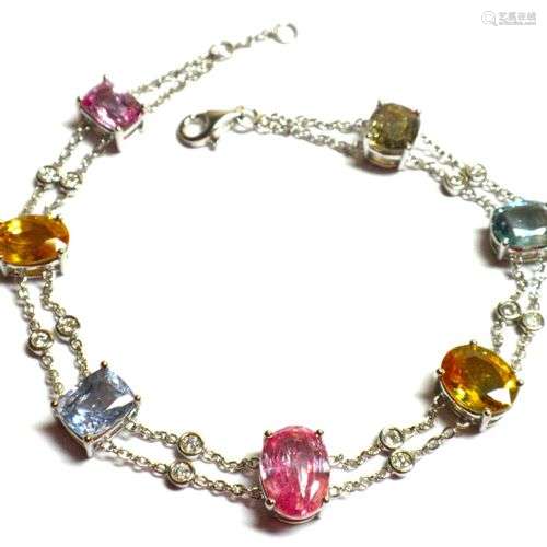 Bracelet en or blanc serti de 7 saphirs Ceylan multicolores ...