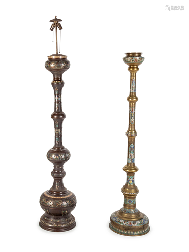 Two Japanese Champlevé Floor Lamp Stands