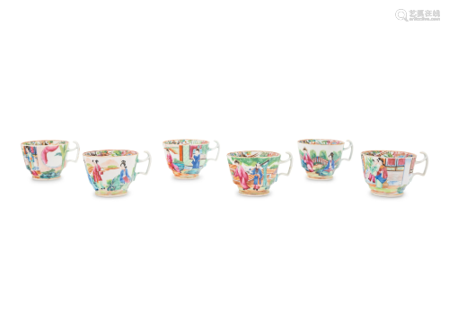 Six Chinese Export Canton Famille Rose Porcelain Cups