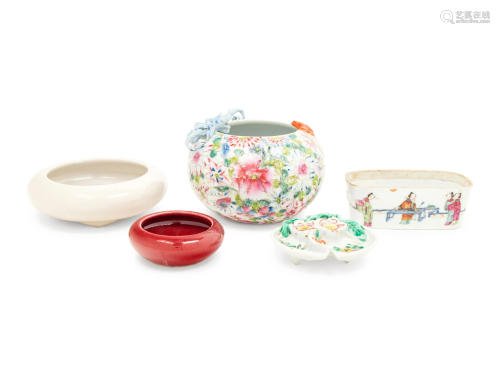 Five Chinese Porcelain Scholar's Objects