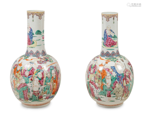 A Pair of Large Chinese Famille Rose Porcelain Bottle