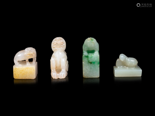 Four Chinese Jade and Jadeite Carvings of Animals