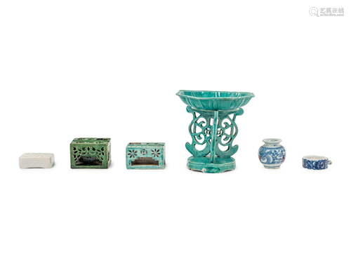 Six Chinese Porcelain Scholar's Objects