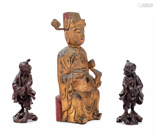 Three Chinese Carved Wood Figures