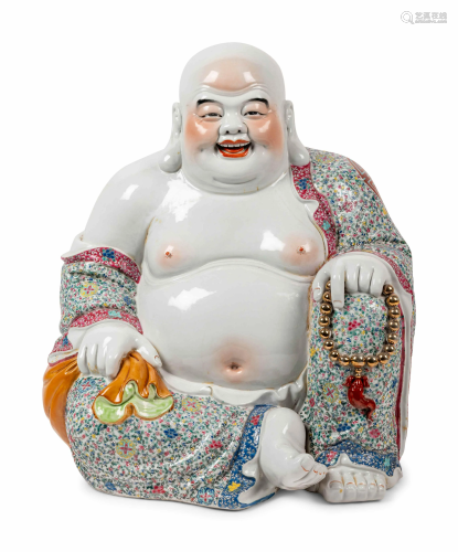 A Large Chinese Famille Rose Porcelain Figure of