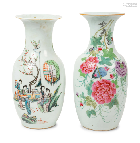 Two Large Chinese Famille Rose Porcelain Vases