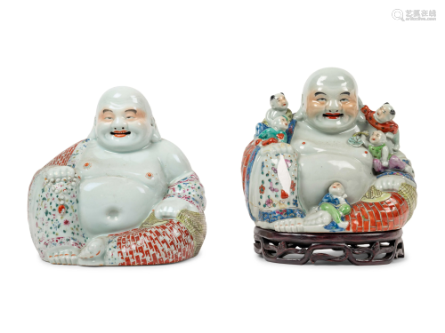 Two Chinese Famille Rose Porcelain Figures of Laughing