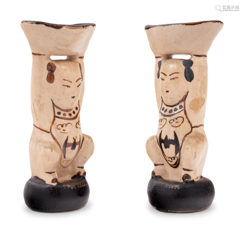 A Pair of Chinese Cizhou Style Porcelain Figural-Form