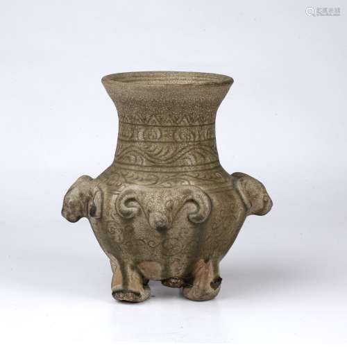 Celadon vase Chinese decorated with four rams heads around t...