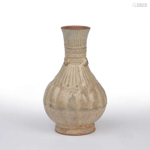 Straw-glazed pottery vase Chinese, Tang dynasty with incised...