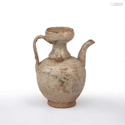 Small brown glazed ewer Chinese with a ribbed form to the bo...