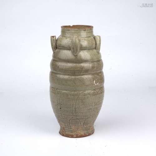 Celadon glazed 'burial vase' Chinese, Yuan dynasty decorated...