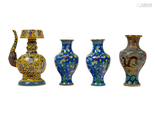 Three Chinese Cloisonné Enamel Vases and a Chinese