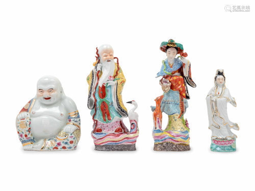 Four Chinese Famille Rose Porcelain Figures of