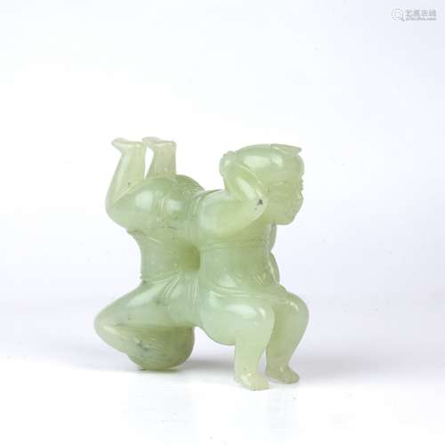 Hardstone puzzle piece Chinese depicting two boys climbing u...