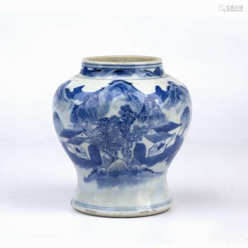 Blue and white landscape vase Chinese, 19th Century painted ...