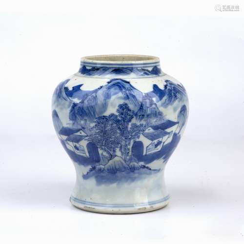 Blue and white landscape vase Chinese, 19th Century painted ...