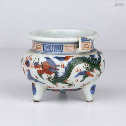 Wucai tripod censer Chinese, 19th Century decorated around t...