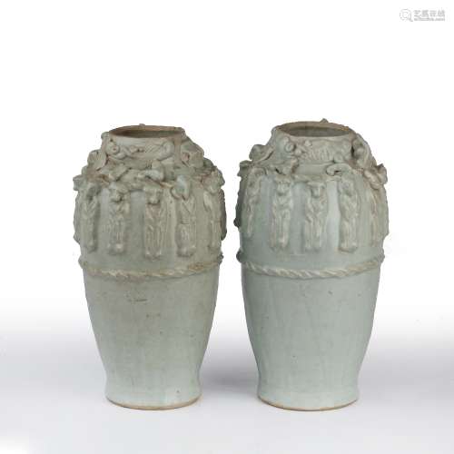 Pair of Yueyao-style funerary vases Chinese, Song dynasty wi...