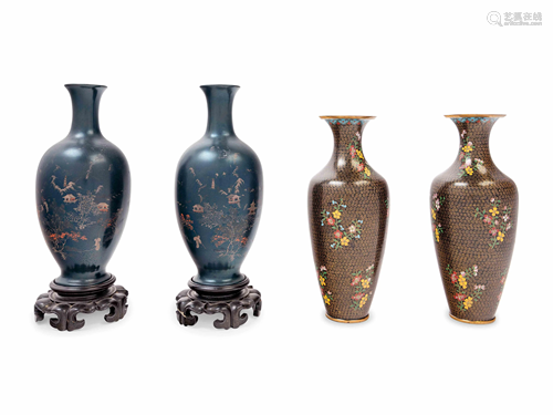 A Pair of Chinese Lacquer Vases and A Pair of Chinese