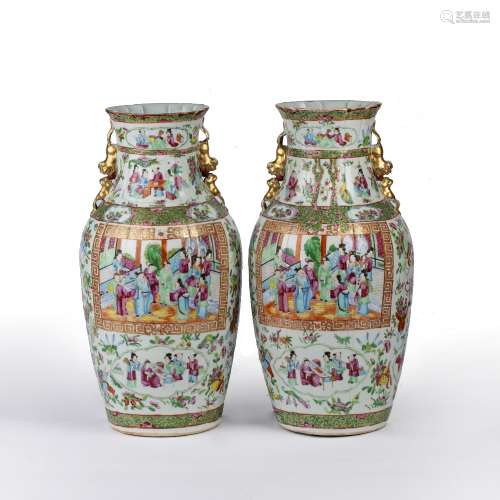 Pair of Canton famille verte vases Chinese, 19th Century eac...