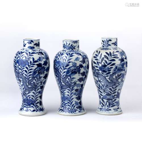 Group of three blue and white porcelain vases Chinese, 19th ...