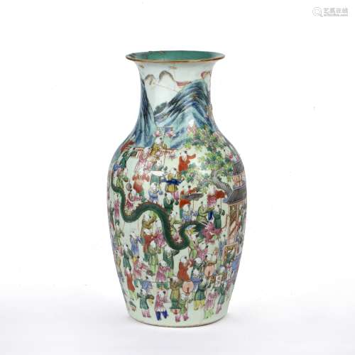 Canton famille verte vase Chinese, 19th Century painted with...