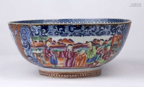 Mandarin bowl, Chinese 18th Century with panels of figures a...