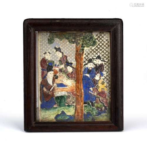 Small painted ivory plaque Chinese, 19th Century carved with...