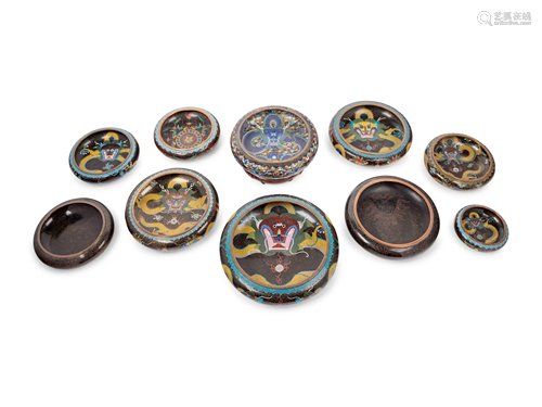 10 Chinese Cloisonné Enameled Brush Washers