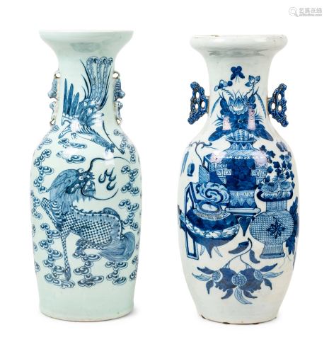Two Chinese Blue and White Porcelain Baluster Vases