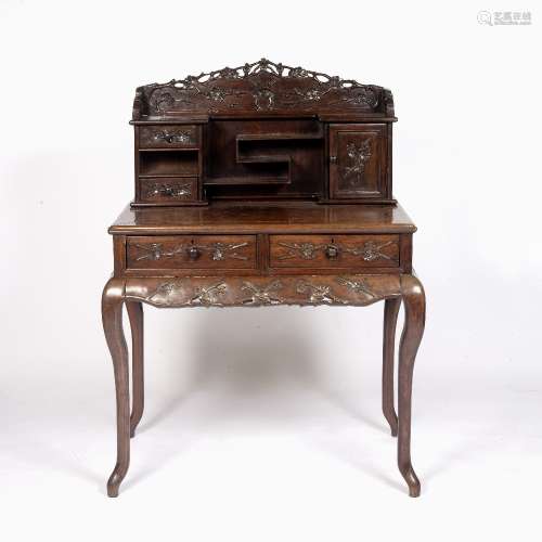 Hardwood carved desk Chinese, 19th Century with raised back ...