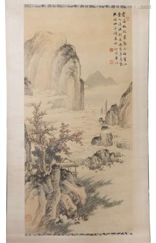 Scroll painting Chinese in the Ming style painted with a mou...
