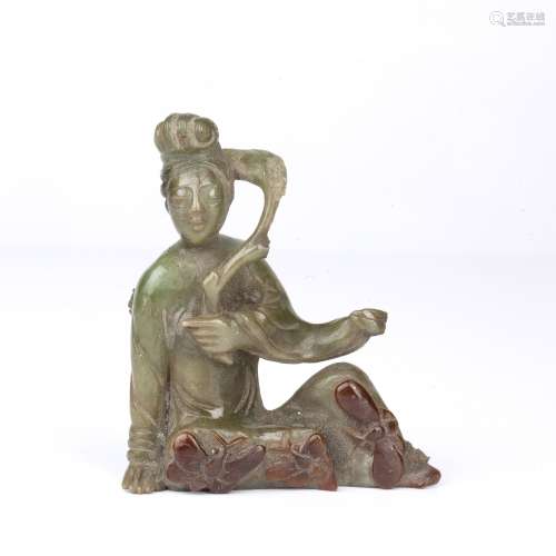 Carved hardstone model of Guanyin Chinese the kneeling figur...